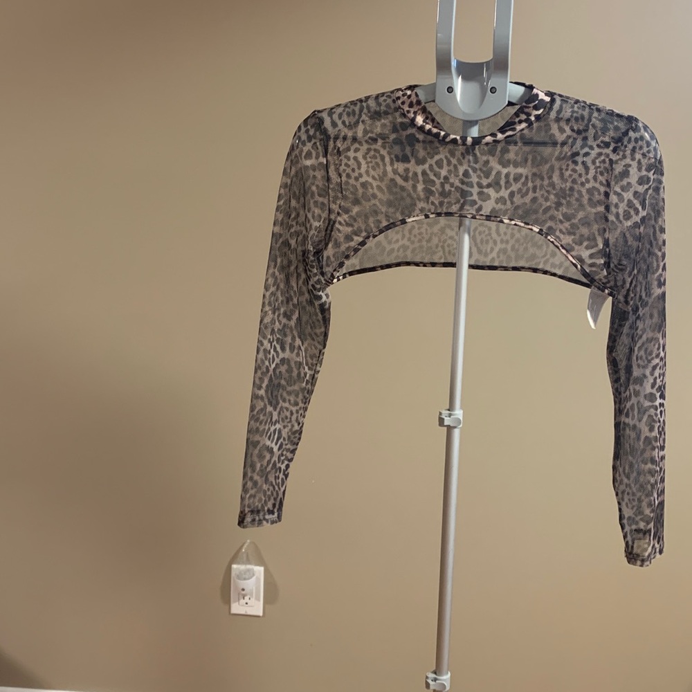 Avidlove Leopard Print Mesh top cropped large wine leopard print